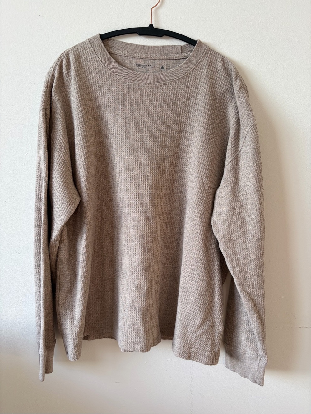 Abercrombie & Fitch Soft A&F Waffle Knit Thermal Top Mens Large Taupe Beige
